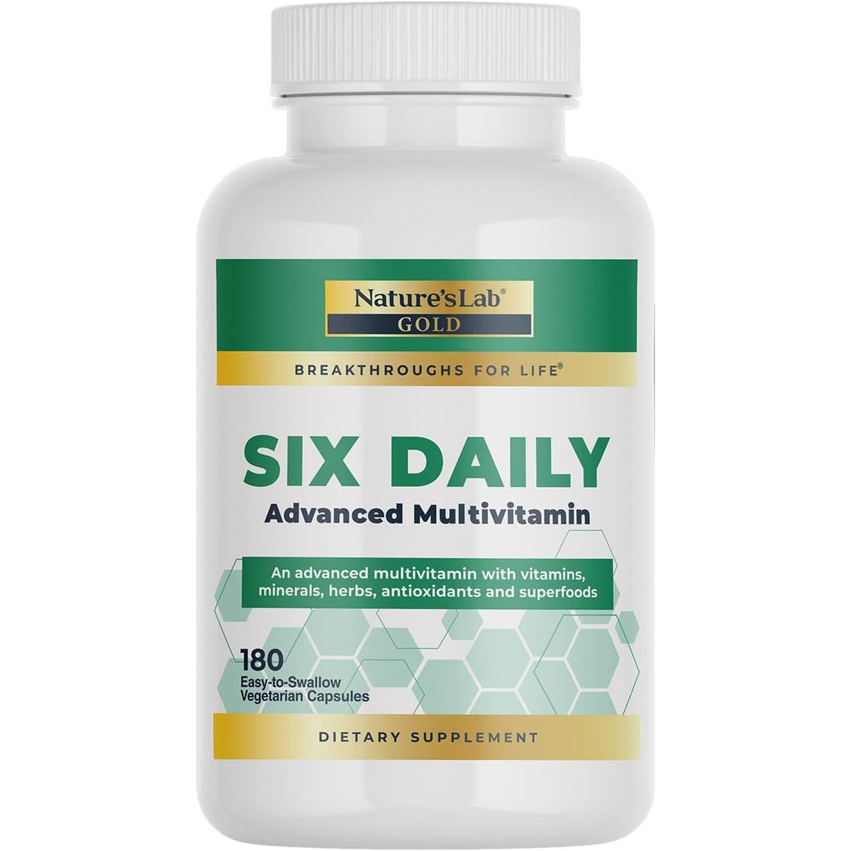 Nature'S Lab Six Daily Advanced Multivitamin - over 90 Nutrients, Minerals, Antioxidants, Herbs & Whole Foods - 180 Capsules (30 Day Supply)