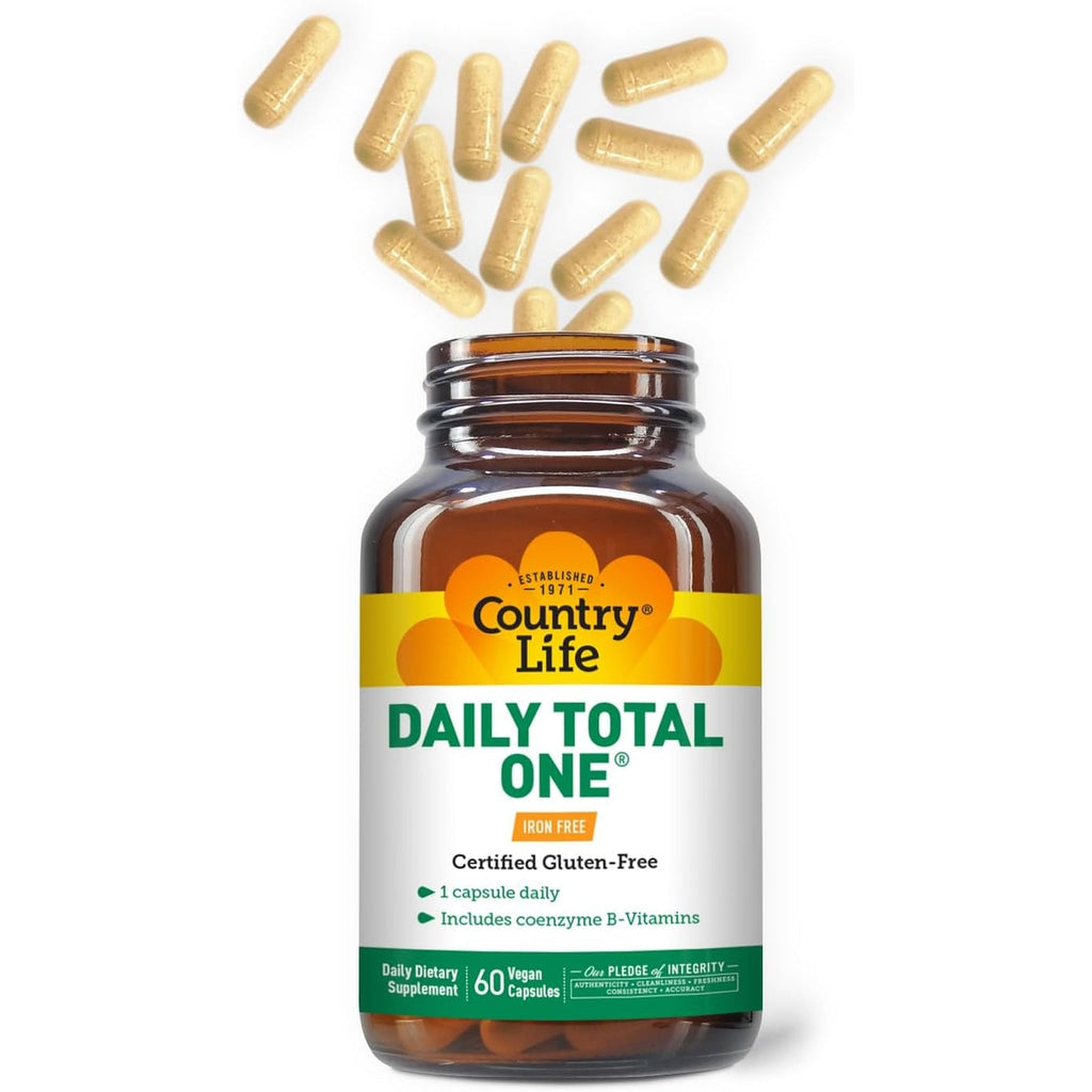 Country Life Daily Total One Multivitamin, Iron Free Once a Day Multivitamin & Multimineral Complex, Vitamins A, C, D, Including Coenzyme B-Vitamins, Supports Energy Metabolism, 60 Vegan Capsules