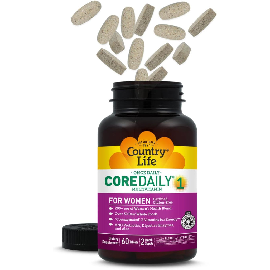 Country Life Women’S Core 1 Daily Multivitamin with Iron, Cranberry, Probiotics, and Digestive Enzymes-Certified Gluten-Free Formula for Energy, Immune Support and Complete Digestive Health,60 Tablets