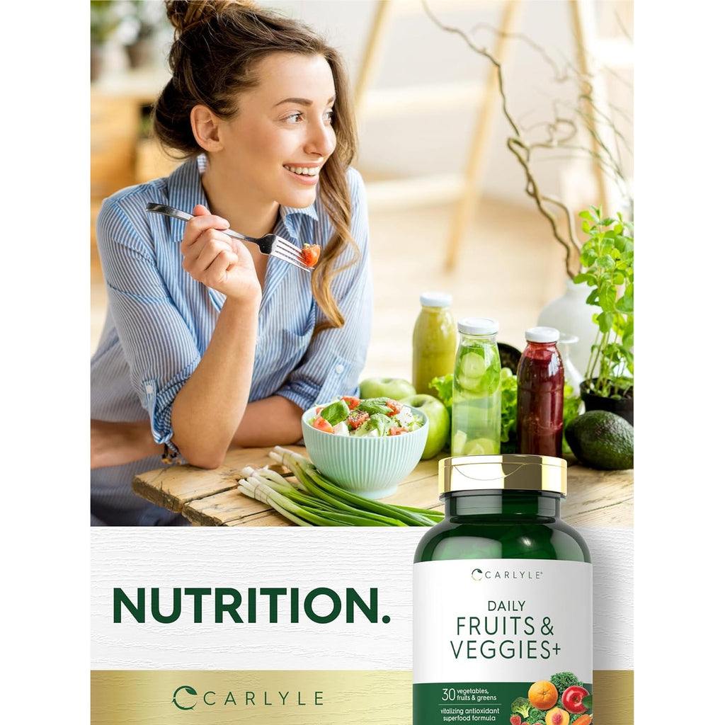 Carlyle Fruits and Veggies Supplement | 250 Capsules | Made with 30 Fruits and Vegetables | Vegetarian, Non-Gmo, Gluten Free Superfood Formula