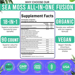 Adndale Sea Moss Capsules - Sea Moss Blend with Ashwagandha, Turmeric & Black Seed Oil - 180 Count