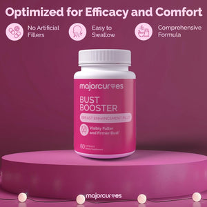 Major Curves Bust Booster Breast Enhancement Pills – Natural Supplement for Breast Growth, Firmness, Fuller Shape, Curvier Bust, Rounder Cleavage, Volume Boost – Made in USA