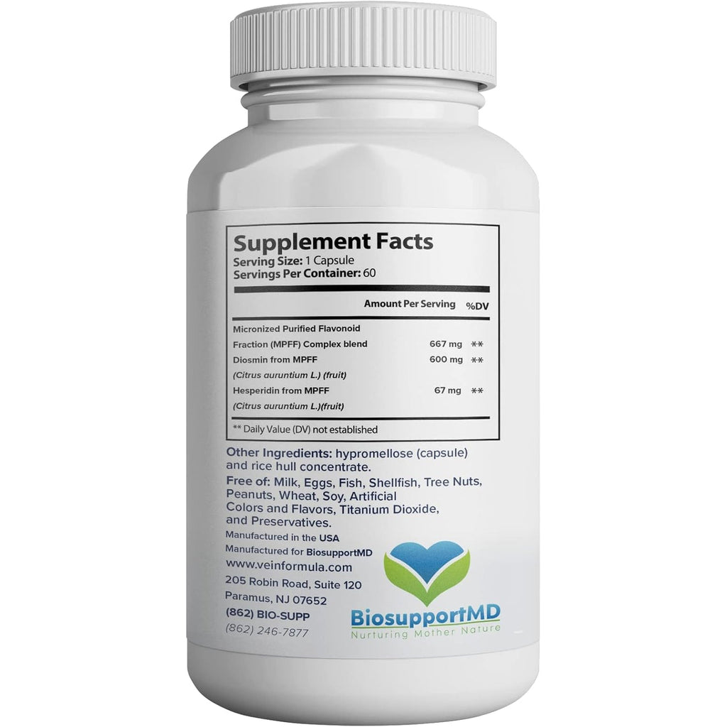 VITASUPPORTMD Vein Formula, Blood Circulation and Leg Vein Supplement, 60 Capsules, Diosmin Hesperidin 667 Mg from MPFF, Micronized Bioflavonoids