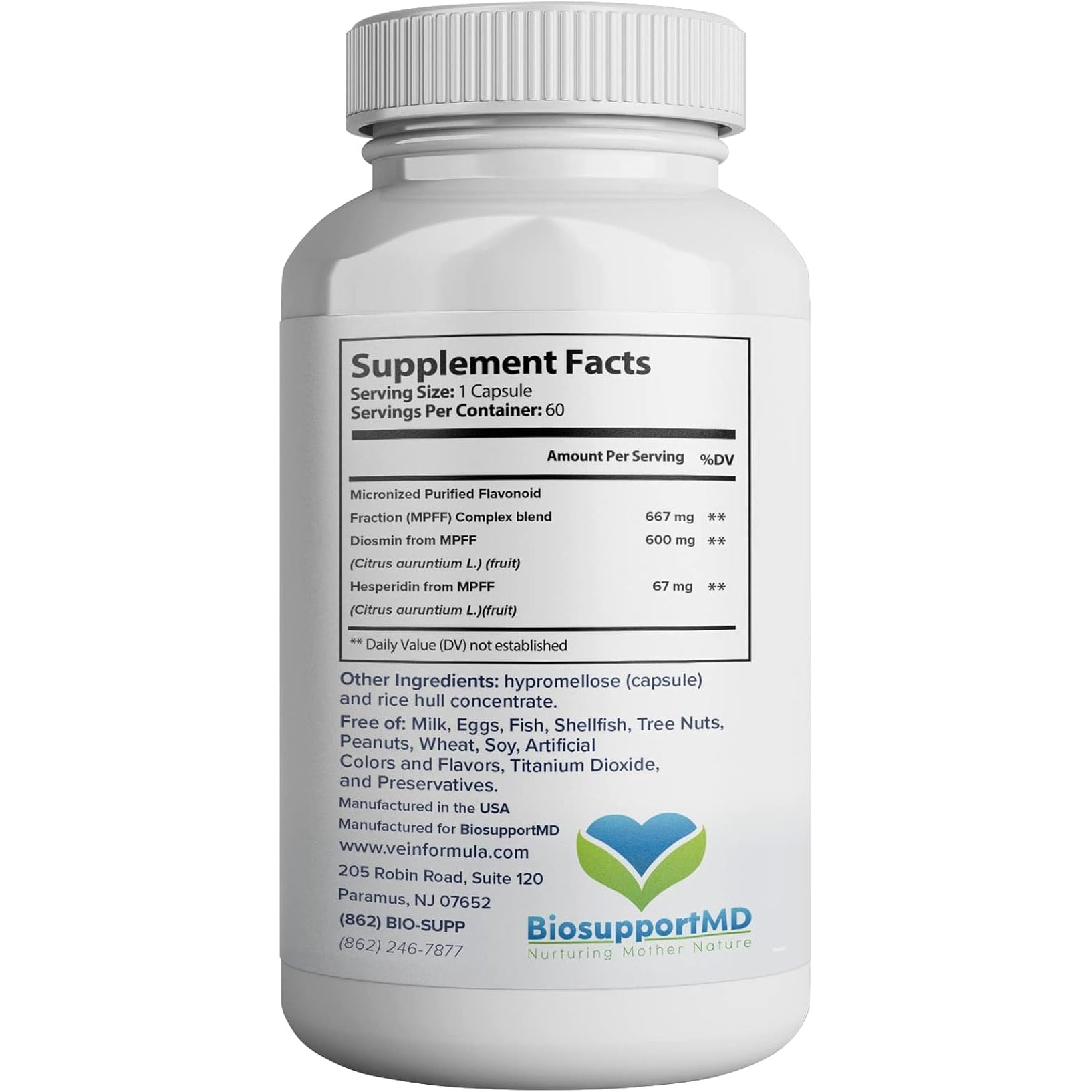 VITASUPPORTMD Vein Formula, Blood Circulation and Leg Vein Supplement, 60 Capsules, Diosmin Hesperidin 667 Mg from MPFF, Micronized Bioflavonoids