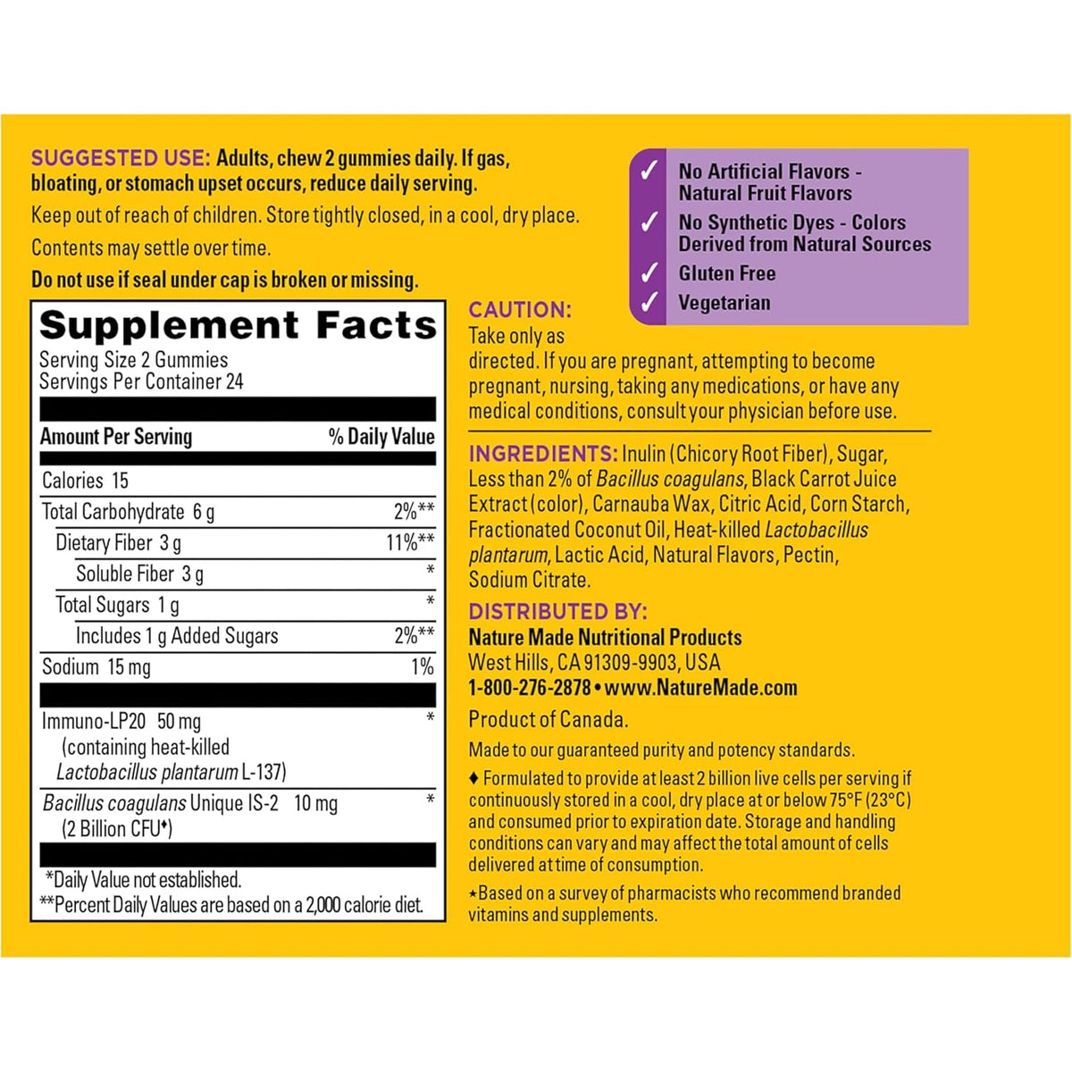 Nature Made Triple-Action Biotics, Gut and Immune Health Support, Digestive Probiotics for Women and Men, Prebiotic Fiber Gummies, 48 Gummies, 24 Day Supply