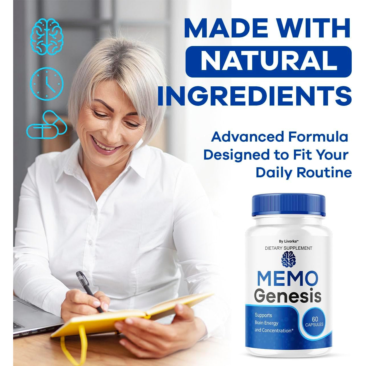 Memo Genesis Capsules - Original Memogenesis Brain Health Daily Support Pills Natural Advanced Formula Cognitive Health & Function to Help Maintain Clarity Focus, 60 Capsules for 1 Month