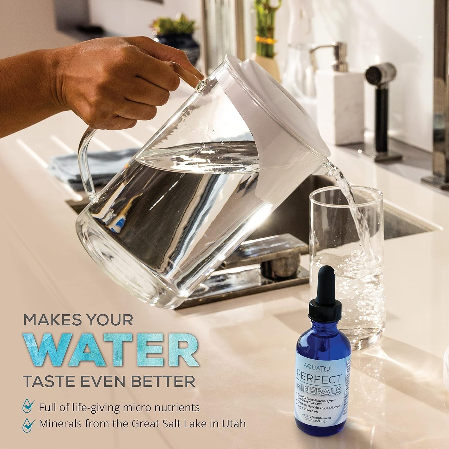 Aquatru Perfect Minerals – Mineral Drops for Water – Enrich with 72 Trace Minerals Including Magnesium, Zinc & Calcium – 60Ml Bottle Mineralizes up to 230 Liters of Water