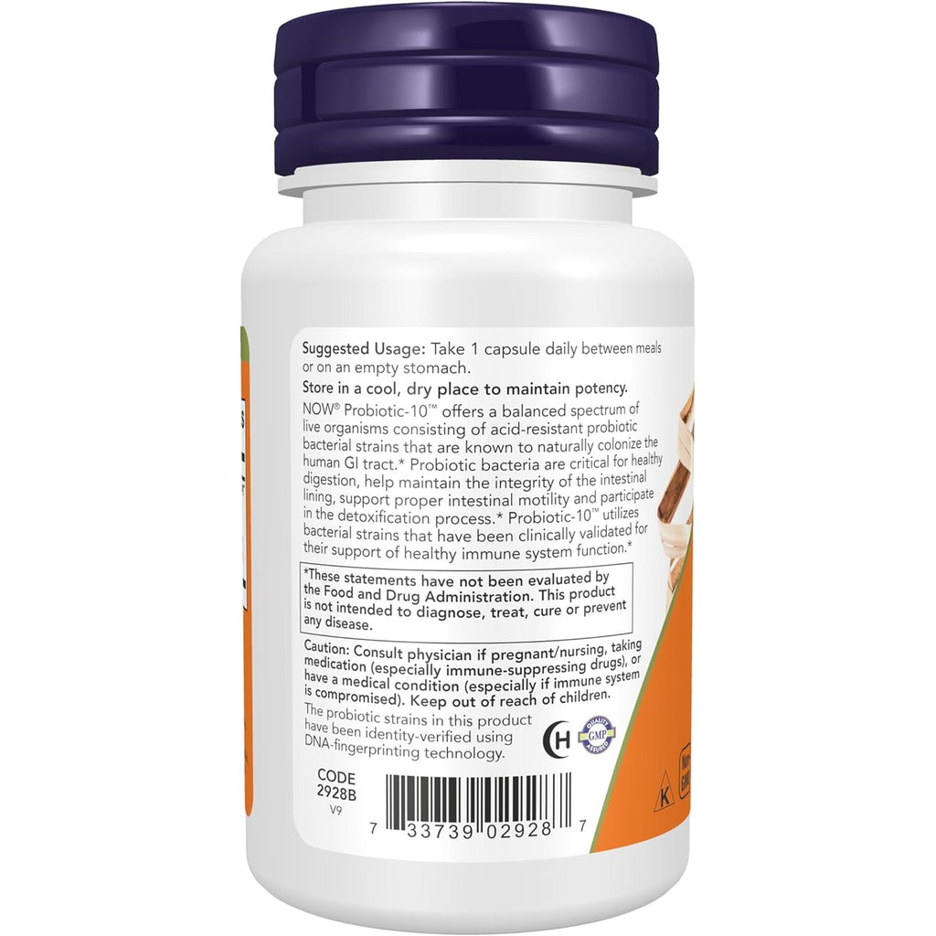 NOW Foods Supplements, Probiotic-10™, 50 Billion, with 10 Probiotic Strains, Strain Verified, 50 Veg Capsules