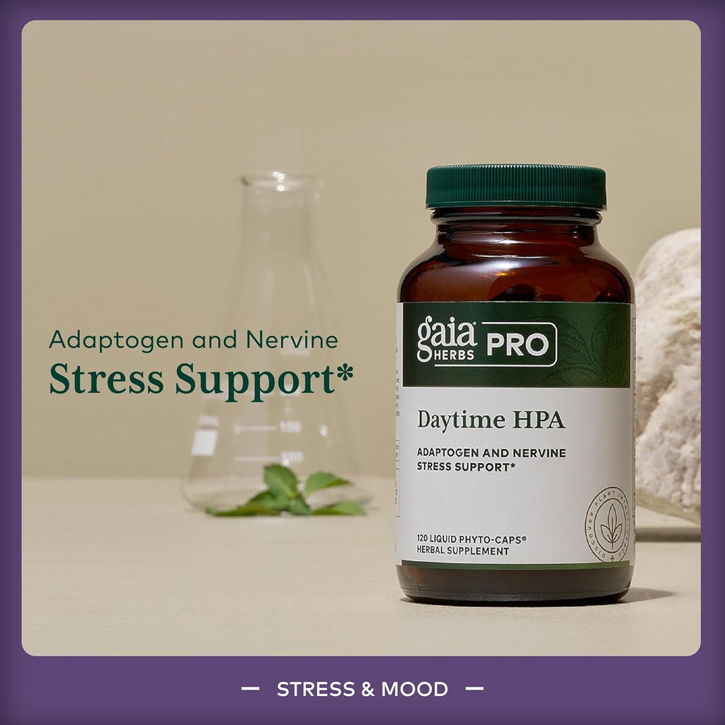 GAIA HERBS PRO Daytime HPA - Adaptogen Support Supplement - Nervous System Support Supplement with Olive Oil & Rhodiola* - Vegan, Gluten-Free, Soy-Free - 120 Liquid Phyto-Caps (60 Servings)