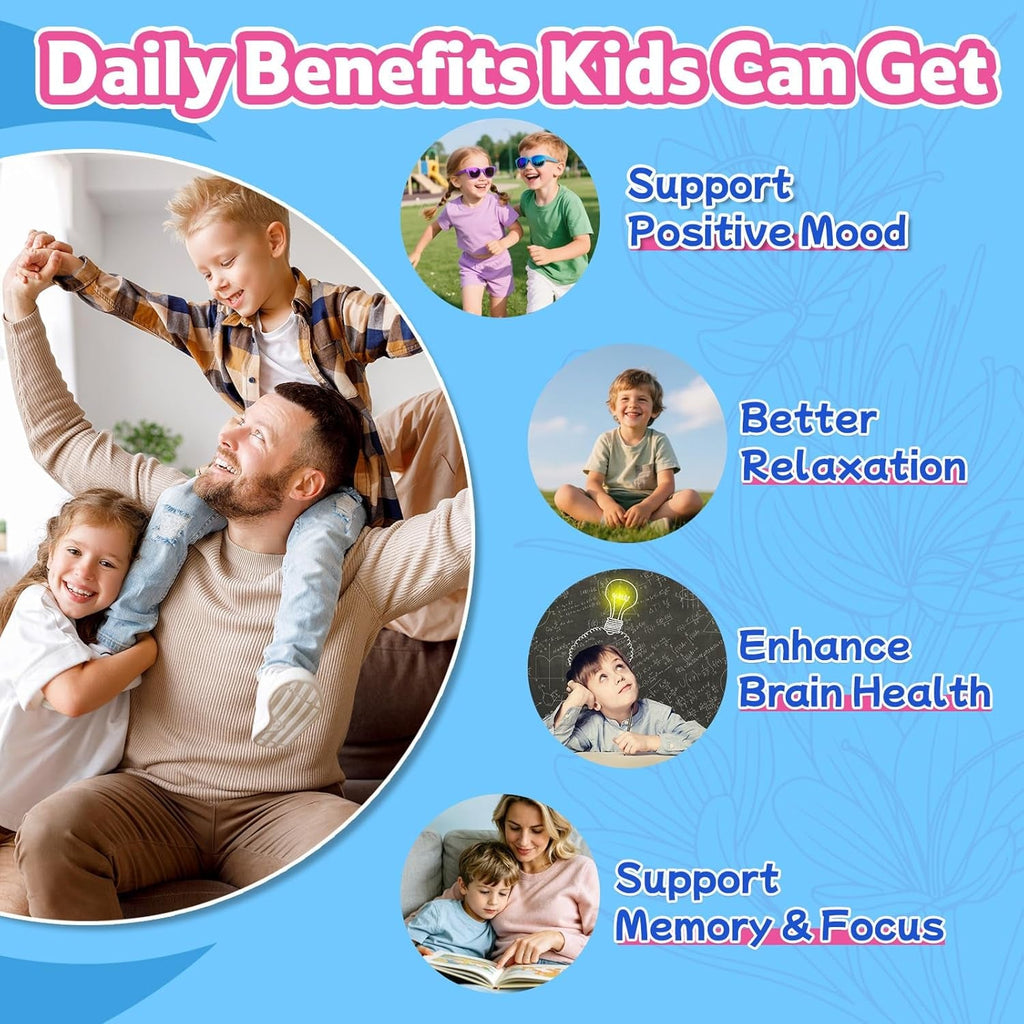 Saffron Supplement Gummies for Kids - Mood Munchies Kids Saffron Gummies with GABA, Mood Balance Calming Gummies for Focus & Cognition, Sugar Free Strawberry Flavor, 90 Counts