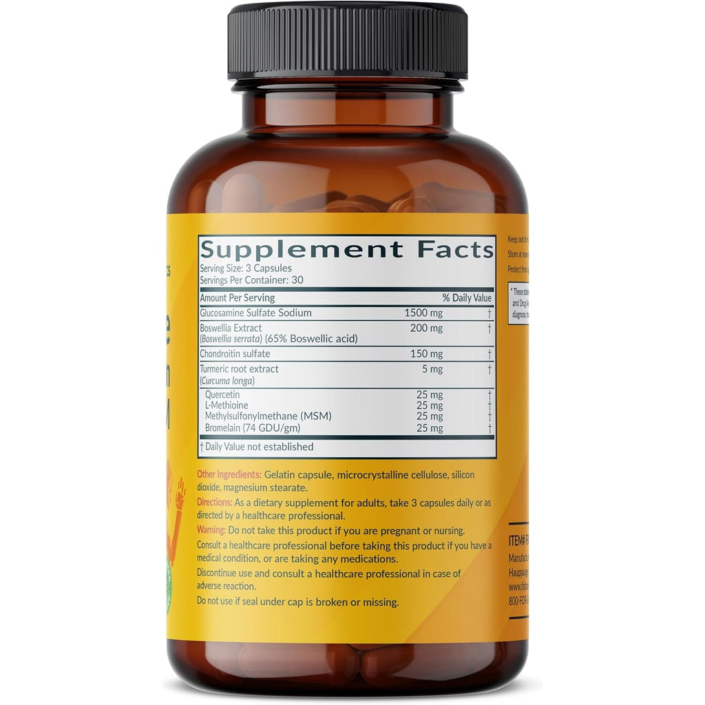 Futurebiotics Glucosamine Chondroitin Turmeric & MSM Advanced Joint Formula, Supports Healthy Joints & Mobility - Non-Gmo, 90 Capsules