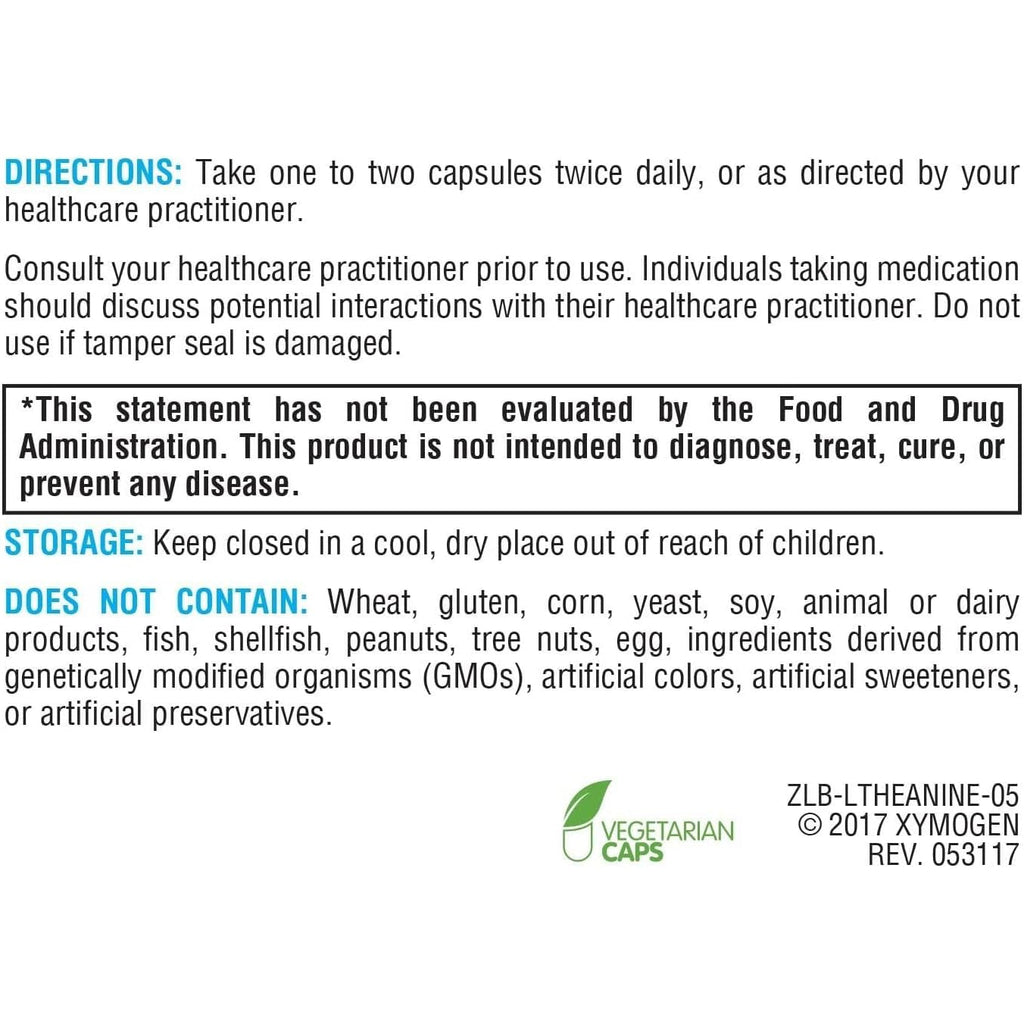 XYMOGEN L-Theanine - 400 Mg as Suntheanine - Relaxation, Focus & Stress Support - Amino Acid Supplement - Non-Drowsy - Vegetarian, Non-Gmo & Gluten Free - 60 Capsules