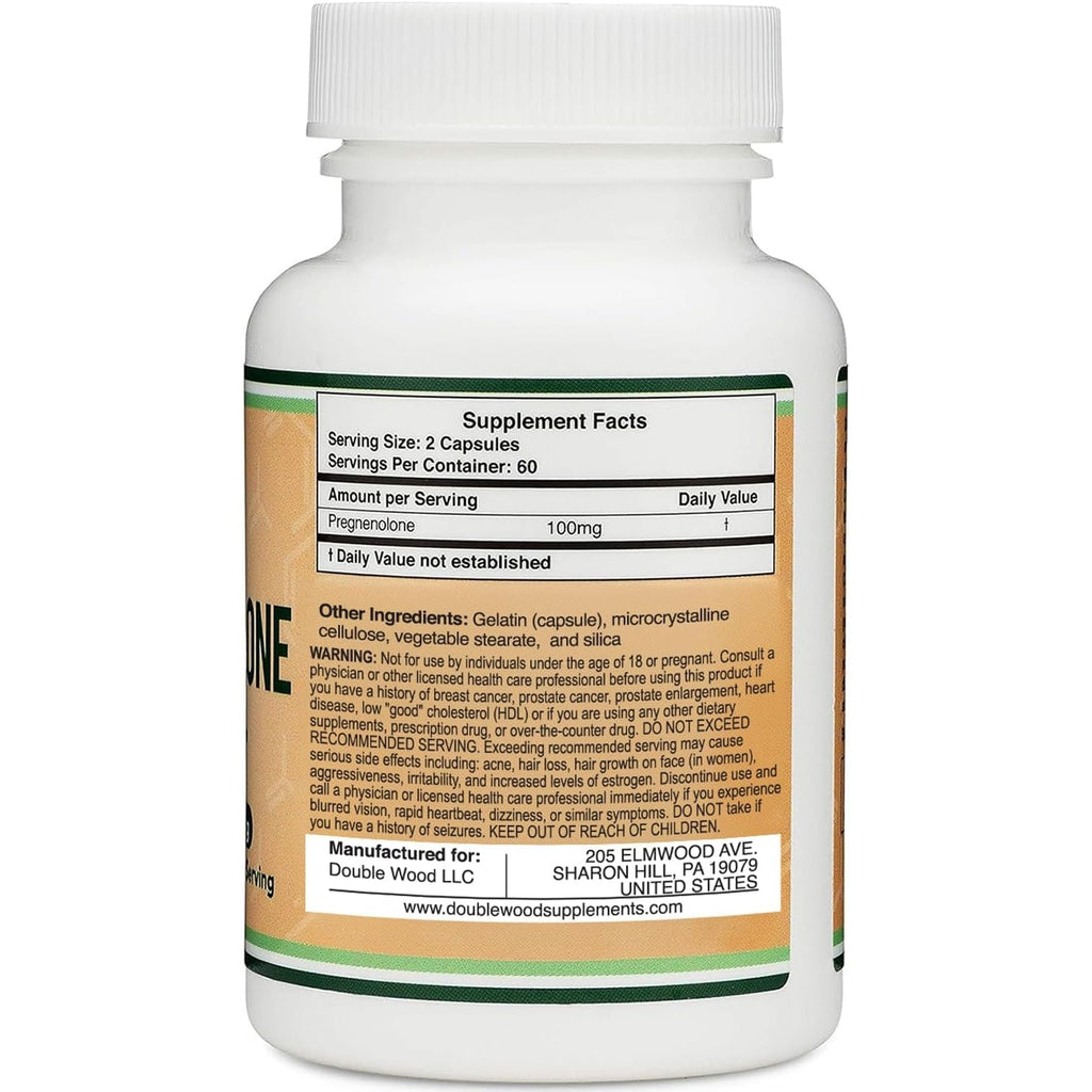 Pregnenolone 100Mg per Serving (Converted to Progesterone to Boost Progesterone Levels) - Third Party Tested - 120 Capsules (50Mg per Capsule) Non-Gmo by Double Wood