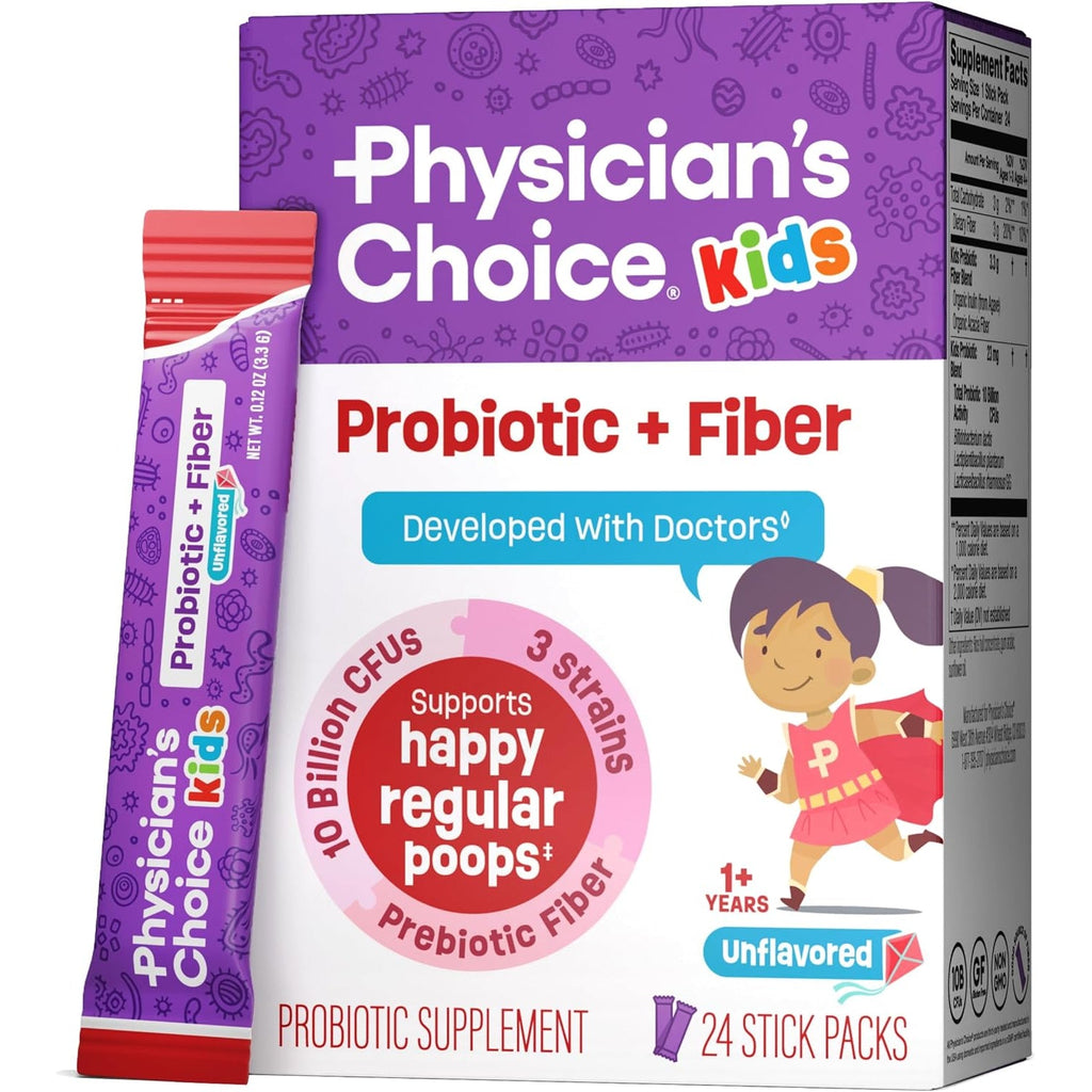 Physician'S Choice Kids Probiotic + Prebiotic Fiber Packets (Ages 1+) - Supports Regularity, Occasional Constipation & a Healthy Digestive System - No Allergens or Preservatives - Unflavored - 24 Pack
