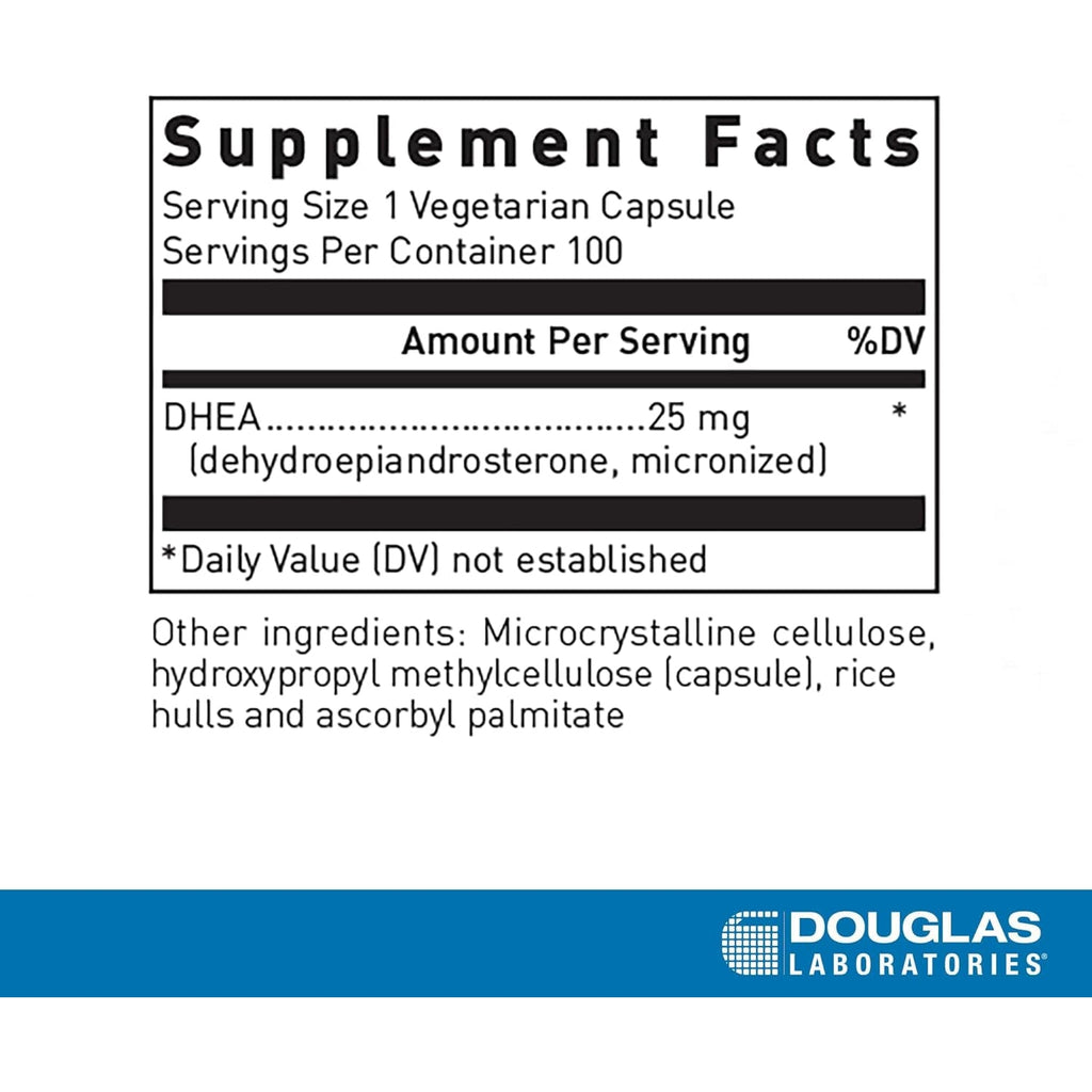 Douglas Laboratories DHEA 25 Mg Capsules - Micronized - Supports Hormone Balance, Immunity, Brain, Bone Health & Metabolism* - Non-Gmo - 100 Vegetarian Capsules