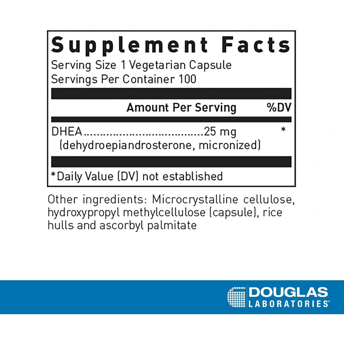 Douglas Laboratories DHEA 25 Mg Capsules - Micronized - Supports Hormone Balance, Immunity, Brain, Bone Health & Metabolism* - Non-Gmo - 100 Vegetarian Capsules