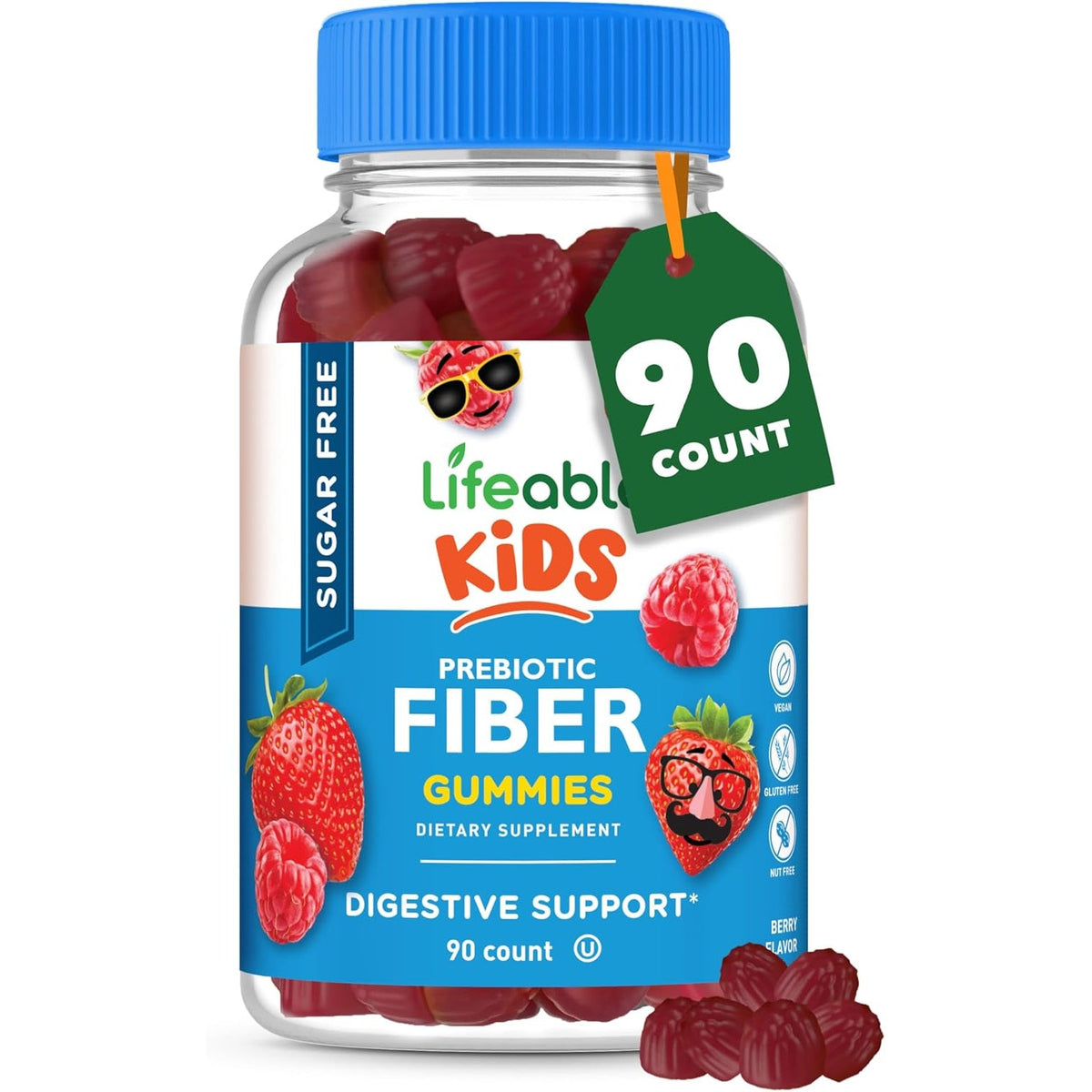 Lifeable Sugar Free Prebiotic Kids Fiber Gummies | 4G Fiber for Kids | Great Tasting Vegetarian Fiber Supplements for Kids | for Digestive Health | Fiber Gummies for Kids | 90 Probiotics Gummies