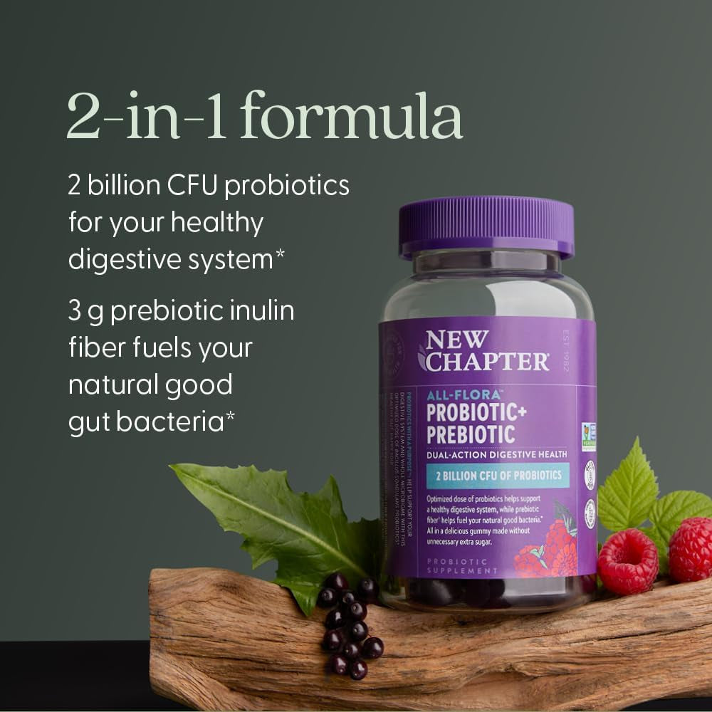New Chapter Probiotic Gummies for Women and Men, All-Flora (1 Month Supply) – 55% Less Sugar+, Formulated for Holistic Gut Health Support with Probiotics + Prebiotic Fiber + 100% Vegan + Non-Gmo