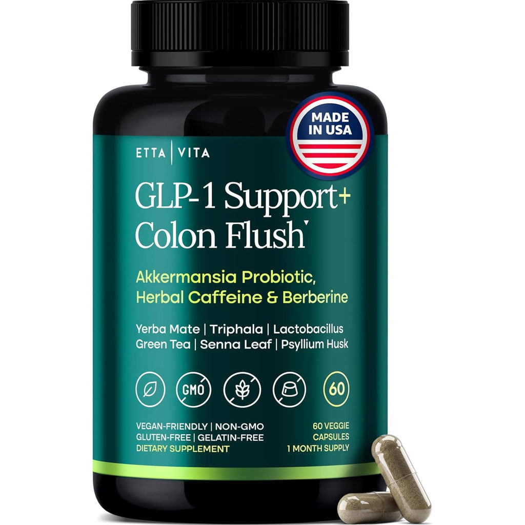 GLP-1 Support + Colon Cleanse – Weight Loss, Gut Health & Energy – Appetite Suppressant & Fat Burner – Berberine, Akkermansia Probiotic, Yerba Mate, Psyllium Husk, Senna Leaf – Women & Men, 60Capsules