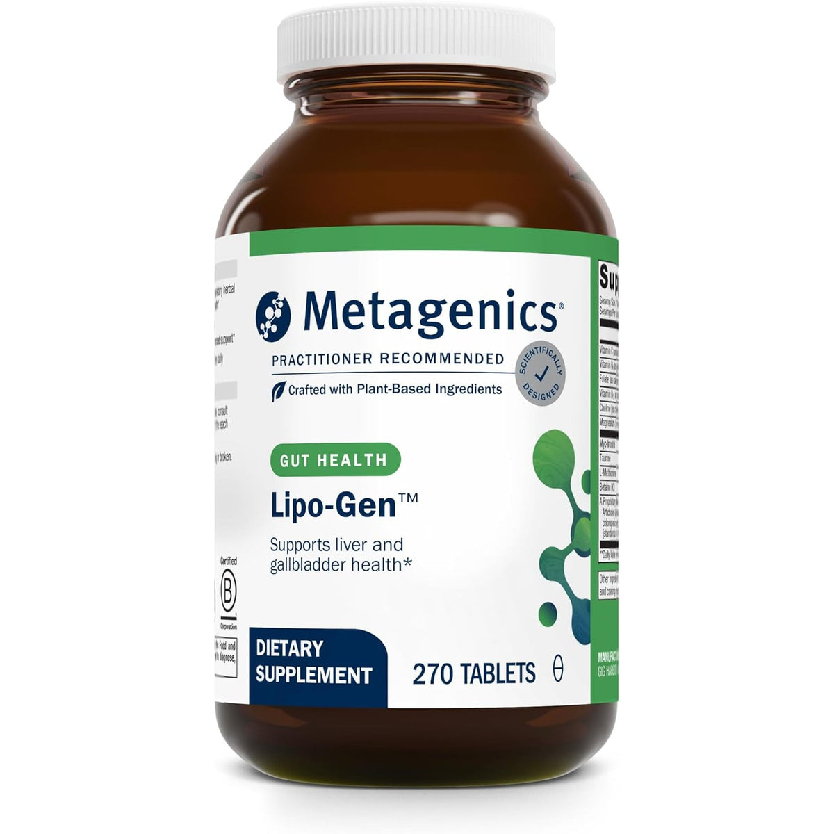 Metagenics Lipo-Gen - Lipotropic Liver & Gallbladder Support Supplement* - with Vitamin B12, Choline, Inositol & Artichoke Extract - Supports Fat Metabolism & Detoxification* - 90 Tablets