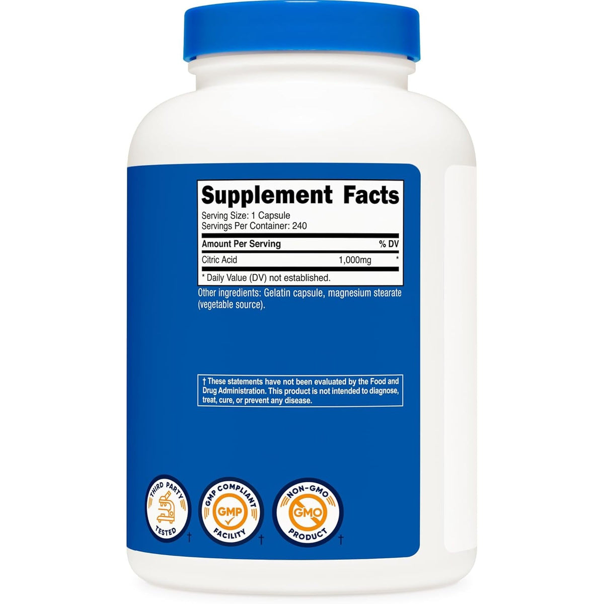 Nutricost Citric Acid 1000Mg (1 Gram), 240 Capsules - Gluten Free, Non-Gmo