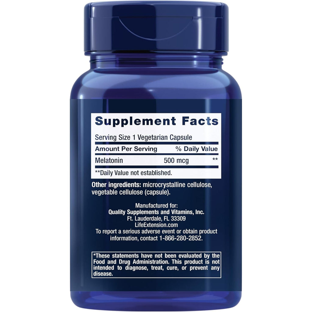Life Extension Melatonin, 500 Mcg – Gently Promotes Sleep, Low Dose, Value Size – Non-Gmo, Gluten-Free, Vegetarian – 200 Capsules