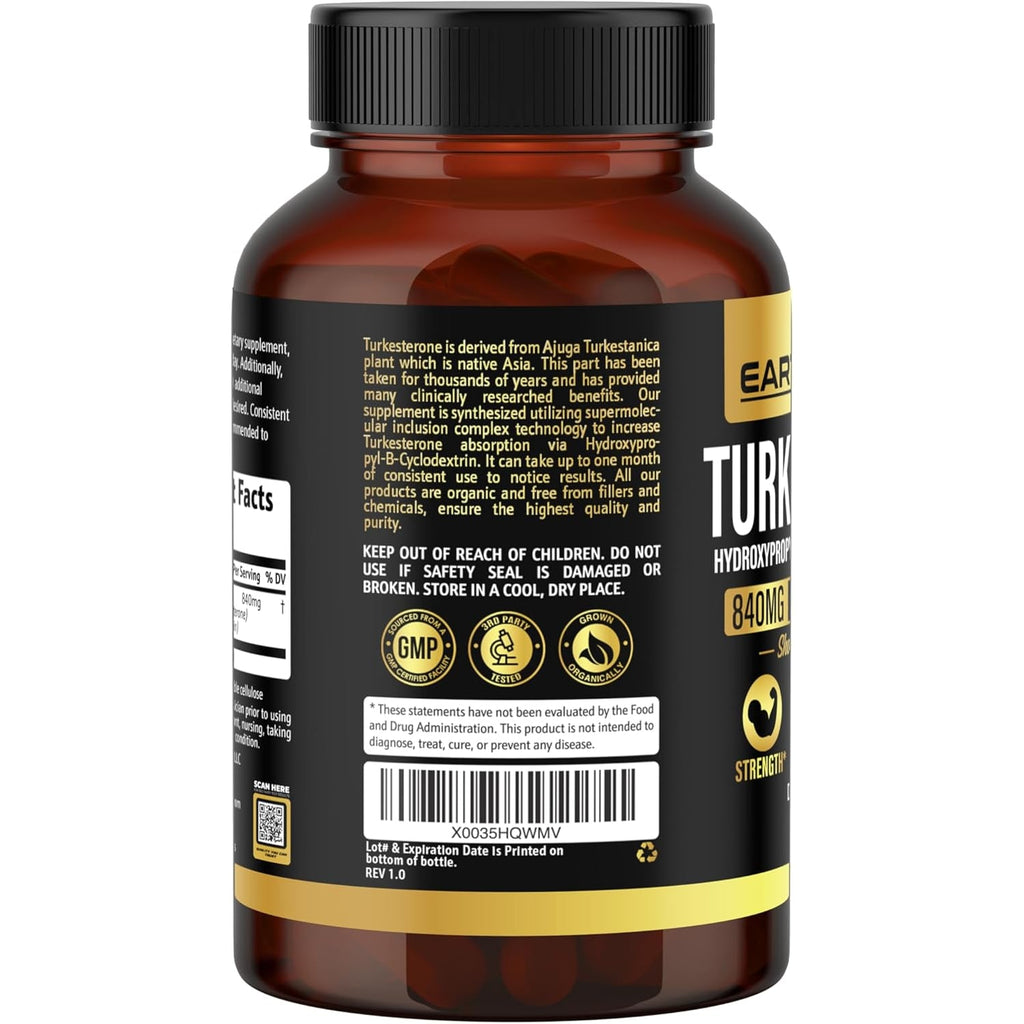 Turkesterone 840 Mg – Natural Testosterone Support - 100% Pure Turkesterone Supplement for Men & Women - Ajuga Turkestanica Extract - Made in USA & 3Rd Party Tested for Strength, Energy & Vitality