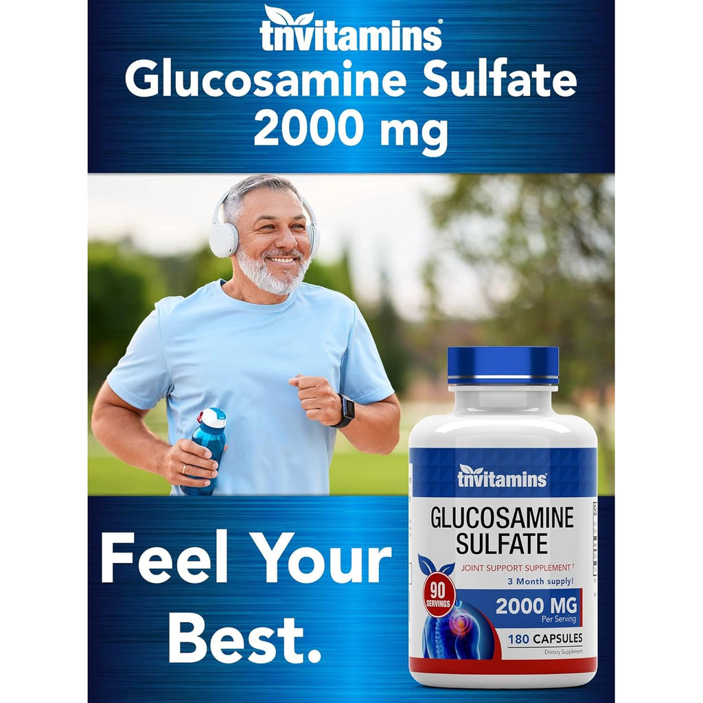 Tnvitamins Glucosamine Sulfate Capsules 2000 MG (180 Count) | Joint Support* Supplement for Women & Men | Produced in the USA | Promotes Flexibility & Mobility