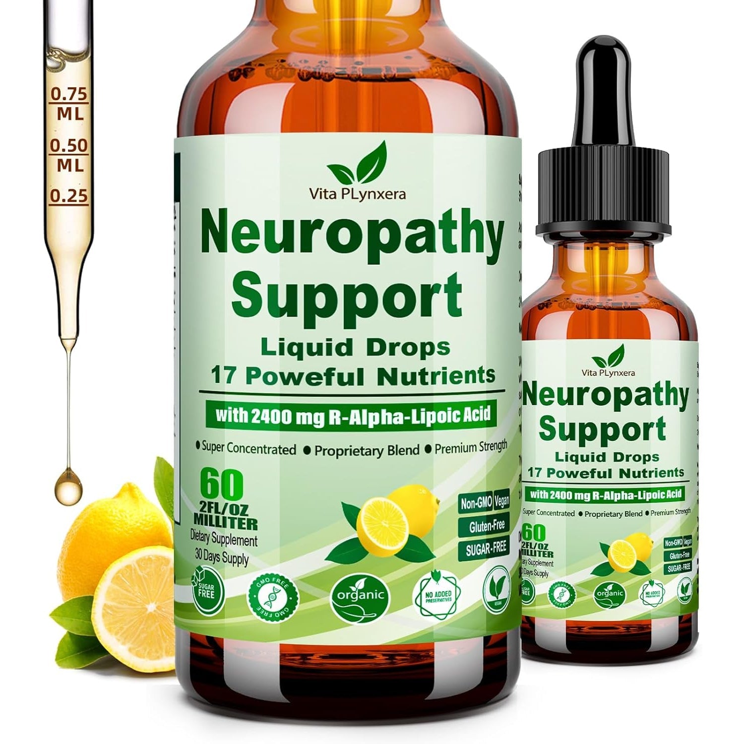 Neuropathy Supplements Liquid Drops, Advance 17-In-1 Stabilized R-Alpha Lipoic Acid (R-ALA) W. Acetyl L-Carnitine Vitamin B-Complex Magnesium, High Potency R-Lipoic Acid for Nerve Antioxidant Energy