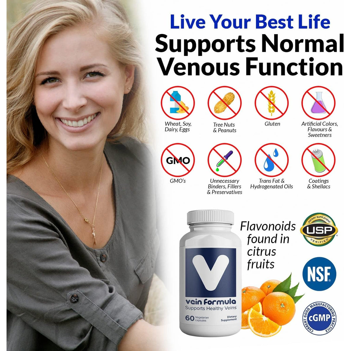 VITASUPPORTMD Vein Formula, Blood Circulation and Leg Vein Supplement, 60 Capsules, Diosmin Hesperidin 667 Mg from MPFF, Micronized Bioflavonoids