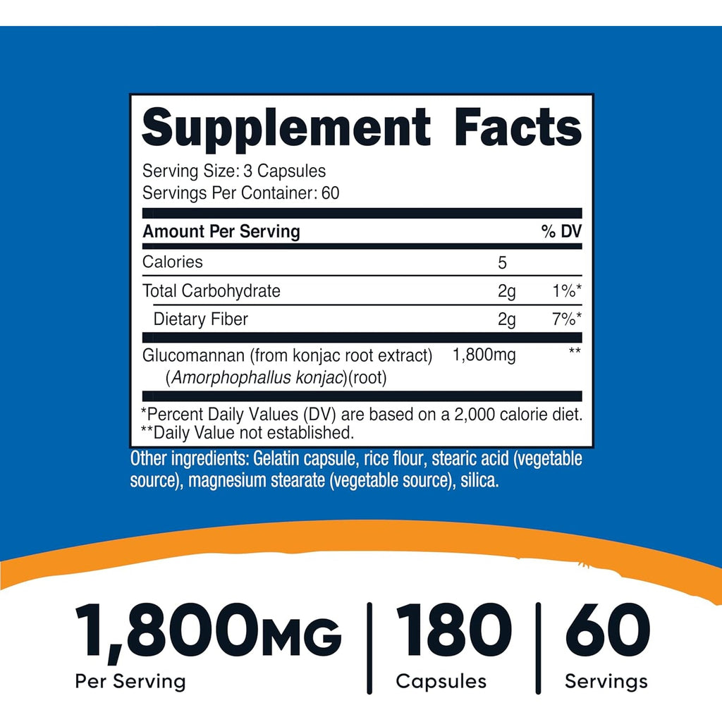 Nutricost Glucomannan 1,800Mg per Serving, 180 Capsules - Natural Fiber Source, Non-Gmo, Gluten Free