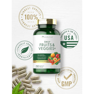 Carlyle Fruits and Veggies Supplement | 250 Capsules | Made with 30 Fruits and Vegetables | Vegetarian, Non-Gmo, Gluten Free Superfood Formula
