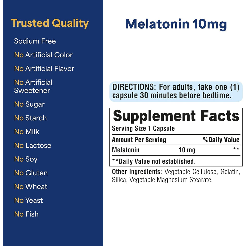 Puritan'S Pride Premium Super Strength Melatonin 10Mg Sleep Aid, Dietary Supplement for Sound, Restful, and Longer Sleep Support, 2 Month Supply, 60 Rapid Release Capsules