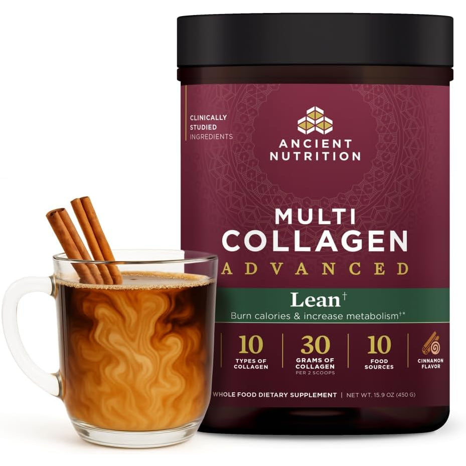 Ancient Nutrition Advanced Hydrolyzed Collagen Peptides Powder Protein Lean with Probiotics and Vitamin C, Cinnamon, for Women & Men, Supports Healthy Weight Management & Muscle Building, 25 Servings