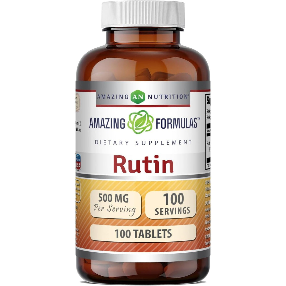 Amazing Formulas Rutin 500 Mg Tablets Supplement - Non-Gmo - Gluten-Free - Made in the USA - 1 Pack -100 Count