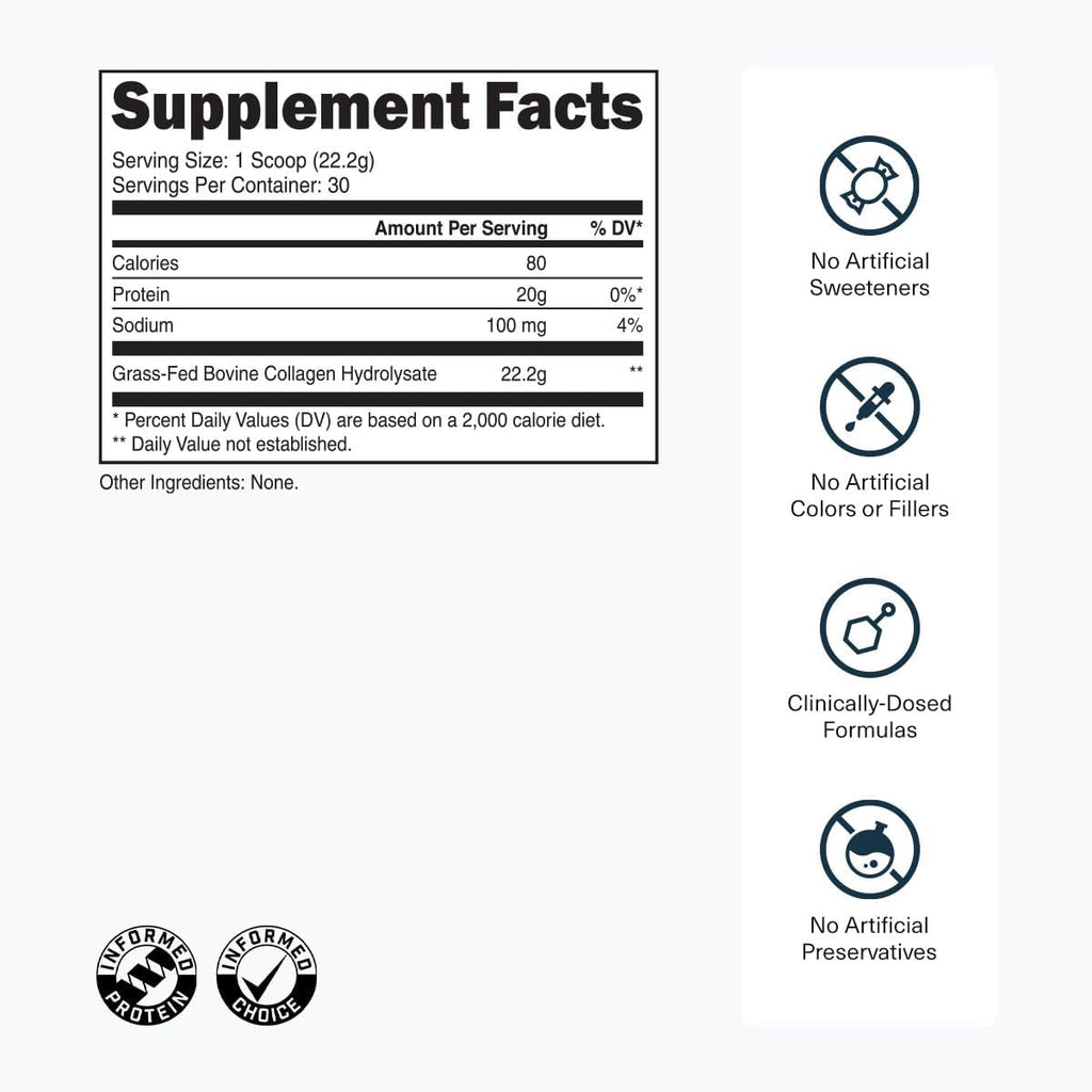 Grass-Fed Collagen Peptides Powder - Unflavored Collagen Powder for Women & Men, 22G Grassfed Bovine Hydrolyzed Collagen Peptides per Serving for Skin, Hair, Bones & Muscle Recovery - 30 Servings