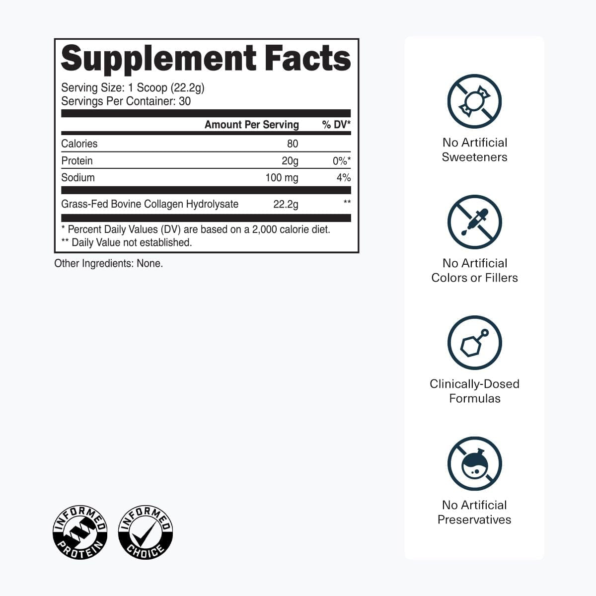 Grass-Fed Collagen Peptides Powder - Unflavored Collagen Powder for Women & Men, 22G Grassfed Bovine Hydrolyzed Collagen Peptides per Serving for Skin, Hair, Bones & Muscle Recovery - 30 Servings