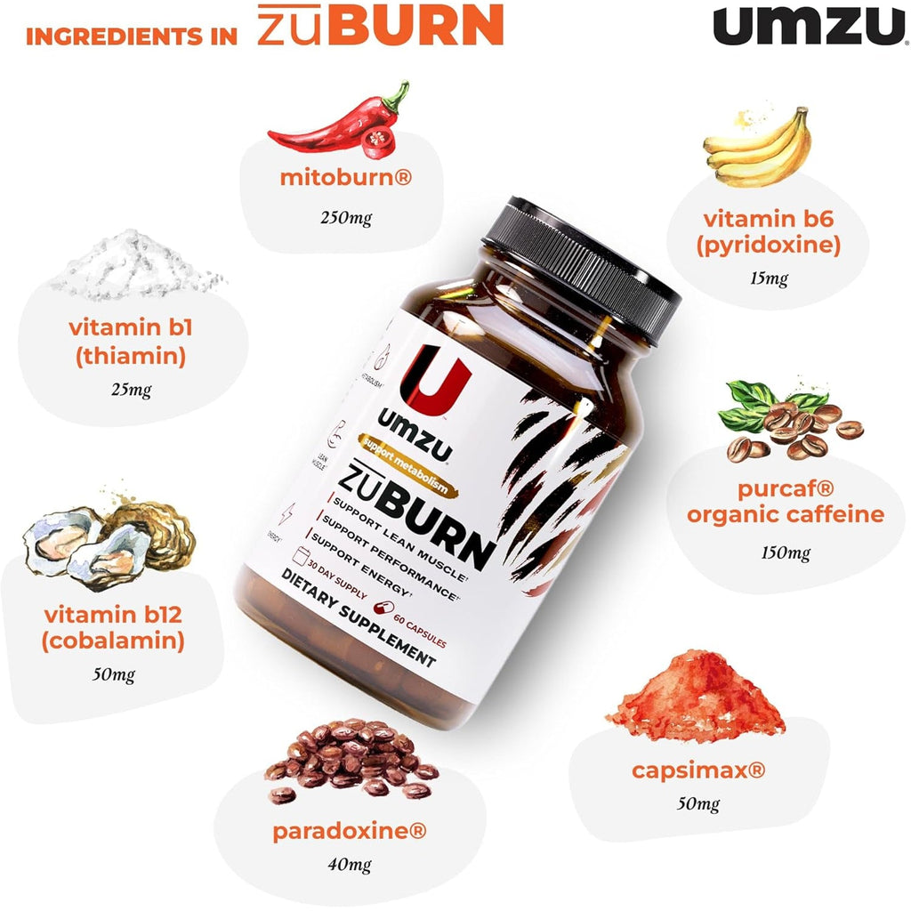 UMZU Zuburn Energy Support Supplement, (30 Day Supply) – Caffeine Mitoburn Capsimax Grains of Paradise B6 & B12 – Energy Supplements for Daily Energy, Focus & Active Lifestyle Support General Wellness