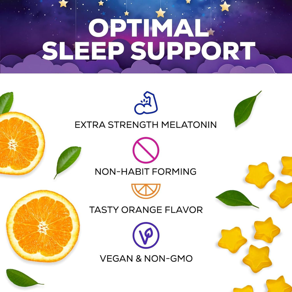 Sleep Gummies for Adults - Sugar Free Melatonin 6 MG per Serving Gummy Supplement - Natural Zero Sugar Sleeping Gummy for Adults & Kids, Orange Flavored, Extra Strength Sleep Support - 60 Gummies
