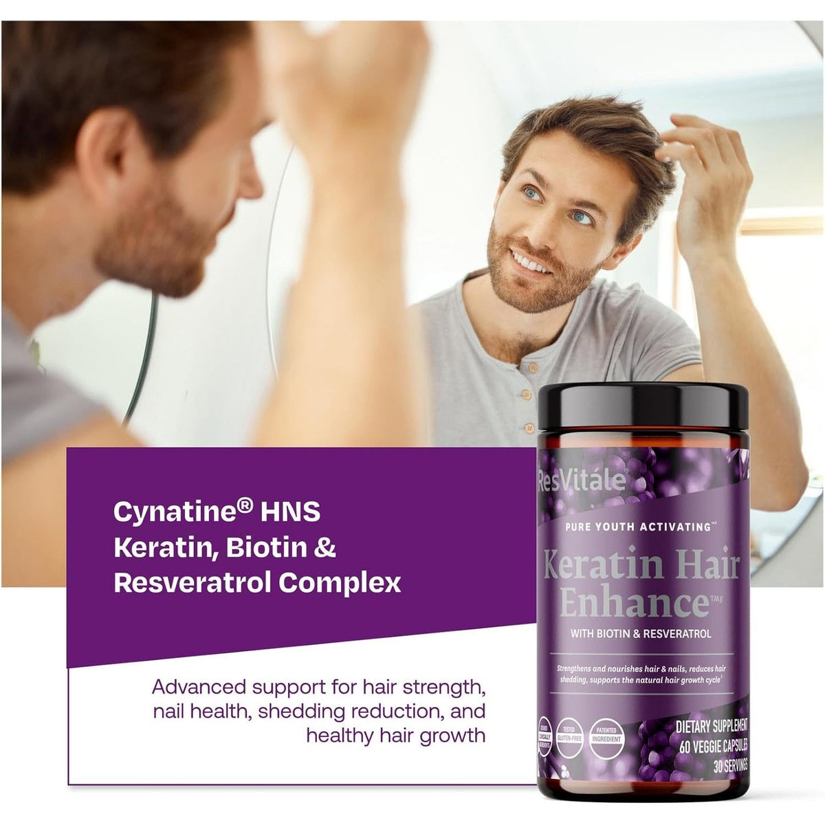 Resvitále Keratin Hair Enhance - Keratin Supplement for Hair Growth - 60 Capsules