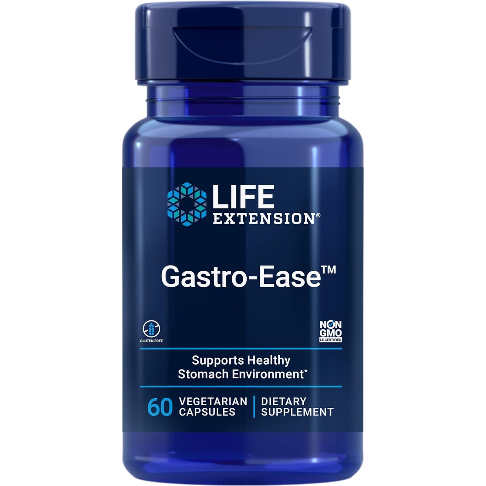 Life Extension Gastro-Ease™, Zinc L-Carnosine, Pylopass™ Lactobacillus Reuteri Probiotics, Digestion Supplement, Gut Health, Stomach Comfort, Gluten-Free, Non-Gmo, Vegetarian, 60 Capsules