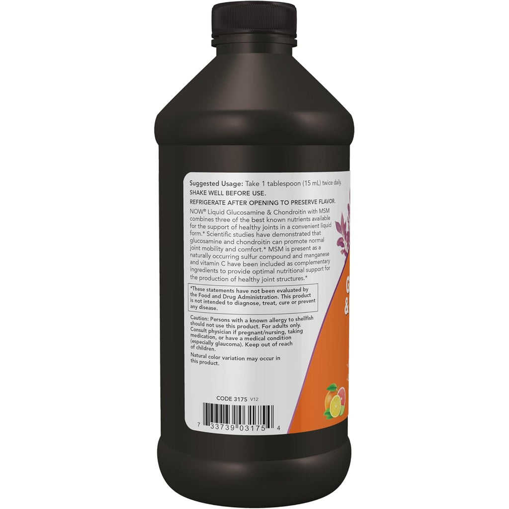 NOW Supplements, Glucosamine & Chondroitin with MSM, Liquid, Joint Health, Mobility and Comfort*, 16-Ounce
