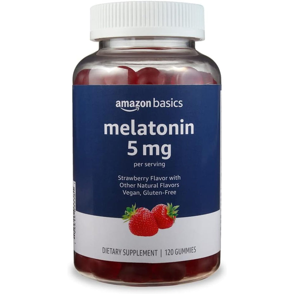 Amazon Basics Melatonin, Sleep Support Gummies, Strawberry Flavor, 5Mg, 120 Count (Previously Solimo)