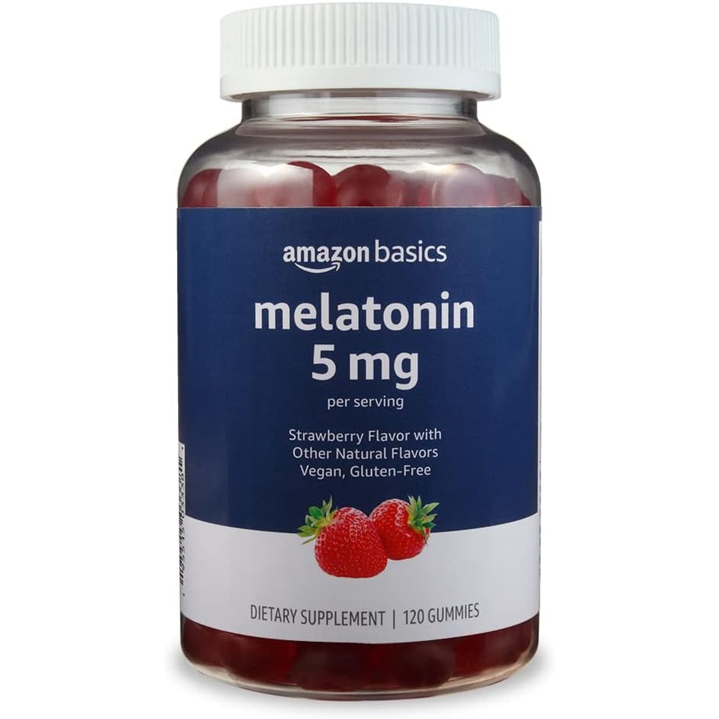 Amazon Basics Melatonin, Sleep Support Gummies, Strawberry Flavor, 5Mg, 120 Count (Previously Solimo)