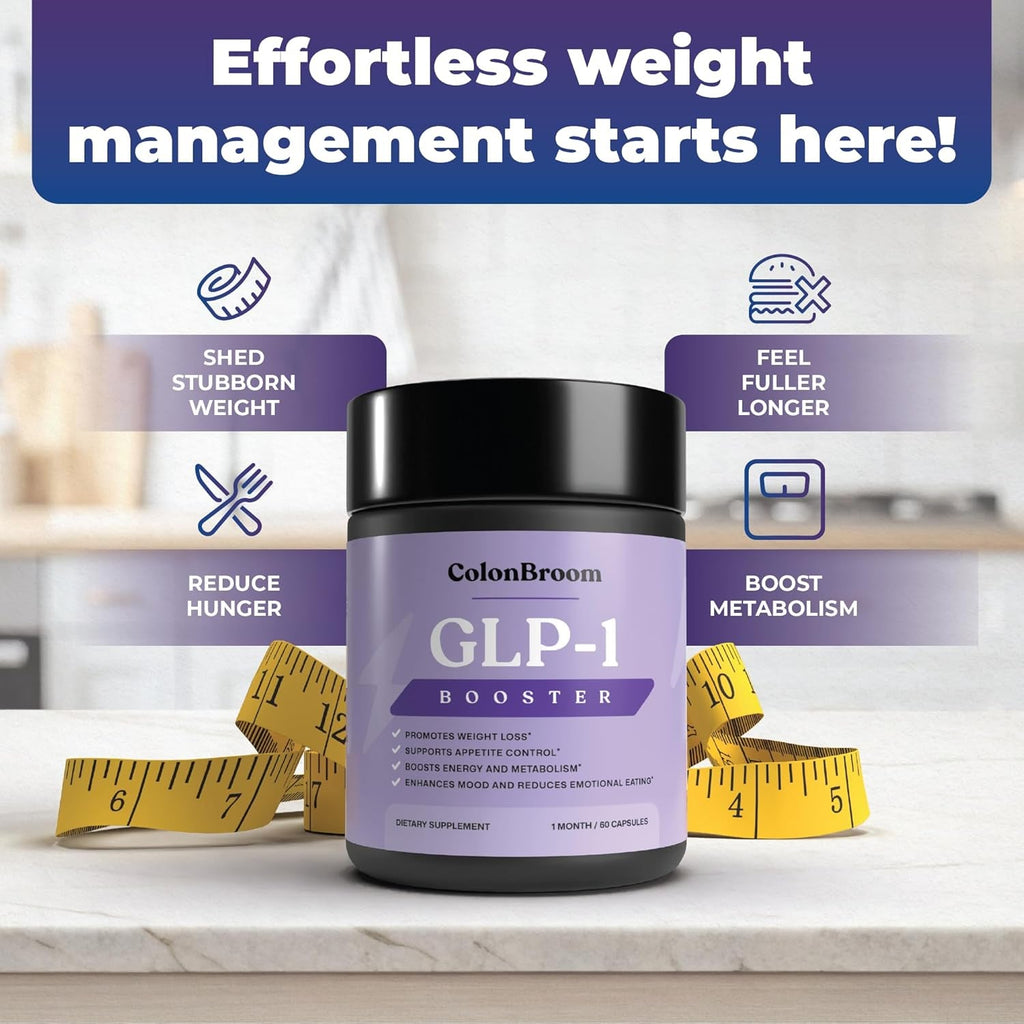 Colonbroom GLP-1 Weight Management Supplement for Women & Men - GLP1 Supports Appetite Control, Energy & Mood Balance - Vegan, Gluten-Free Diet Capsules | 60 Count
