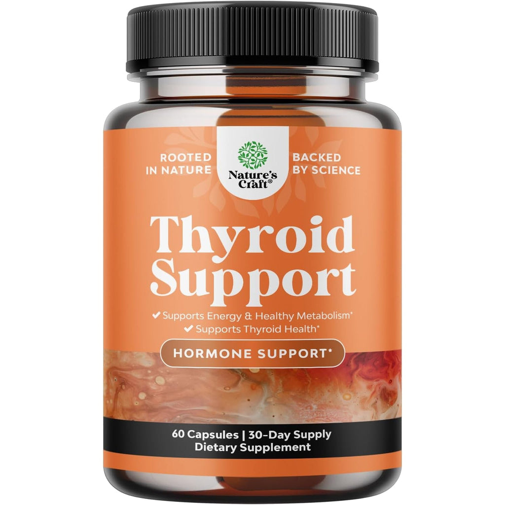 Natures Craft Herbal Thyroid Support Complex - Potent Kelp Iodine Supplement with L Tyrosine, Bladderwrack, Selenium & Ashwagandha for Hormone Balance - Mood & Energy Dietary Pills - 60 Count