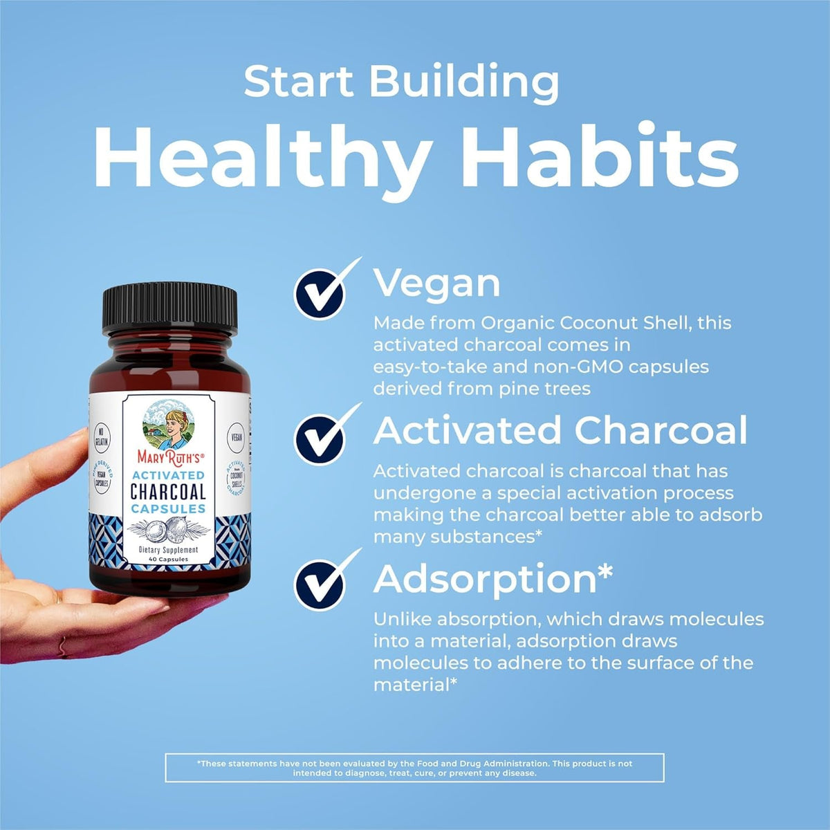 MARYRUTH'S Organics Activated Charcoal Capsules | Substance Adsorption | Derived from Coconut Shells | Vegan Capsules from Pine Trees | Non-Gmo | Gluten Free | 40 Count