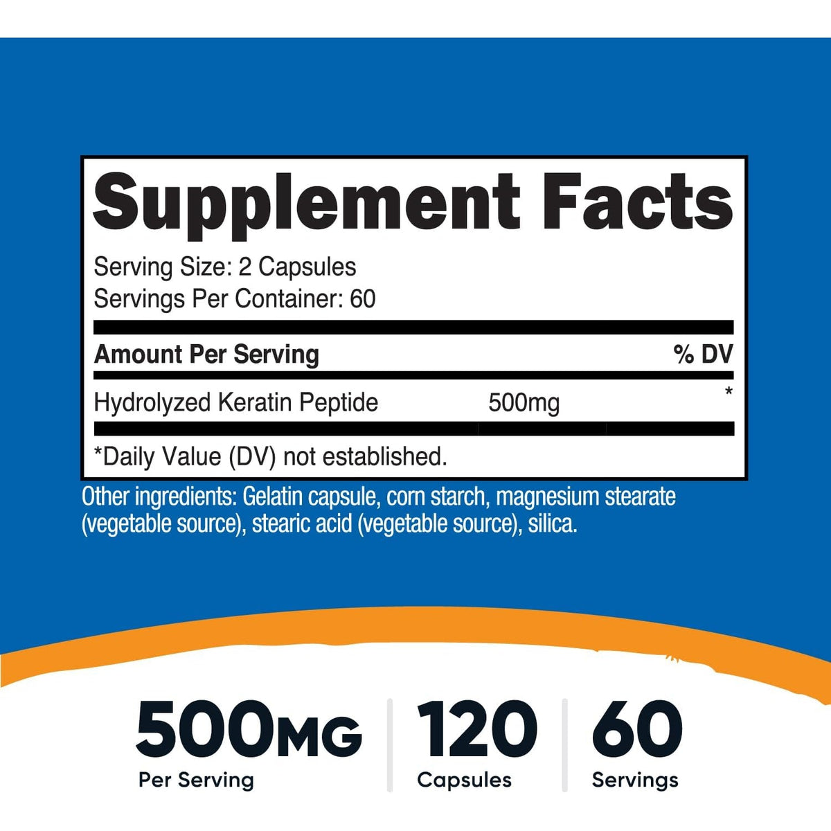 Nutricost Keratin Hydrolized Peptide Capsules - 500MG, 120 Capsules (60 Servings) - Non-Gmo, Gluten-Free Formula