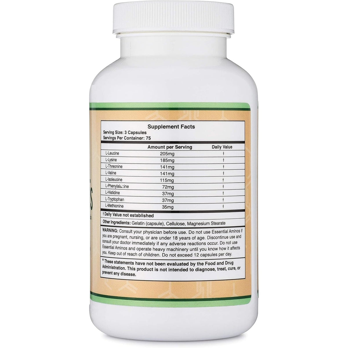 Essential Amino Acids - 1 Gram per Serving Powder Blend of All 9 Essential Aminos (EAA) and All Branched-Chain Aminos (Bcaas) (Leucine, Isoleucine, Valine) 225 Capsules, Gluten Free by Double Wood