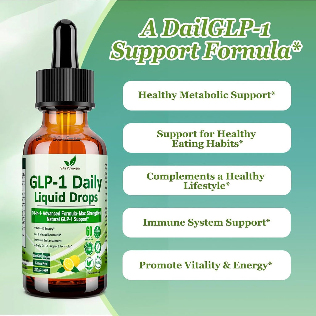 GLP-1 Support Liquid Drops, 10-In-1 Formula with Berberine, Ceylon Cinnamon, Prebiotic Fiber & Green Tea Extract | Support Healthy Metabolism, Digestive & Gut Health for Women & Men | Vegan, Non-Gmo